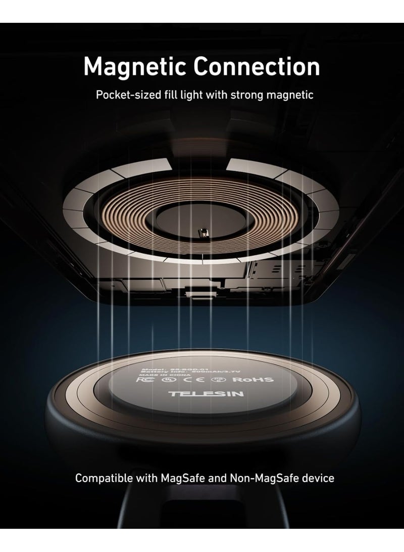 TELESIN° Magnetic Selfie Light with Mirror, 360° LED Fill Light for iPhone Magsafe & Non-Magsafe Phones, 3 Color, Height Adjustable - Image 4